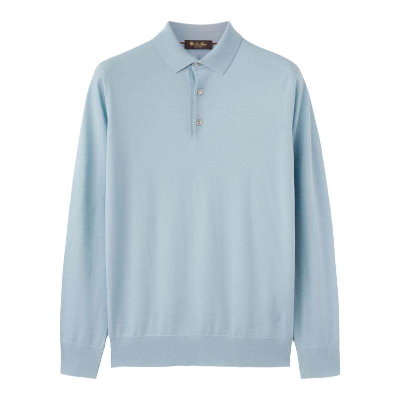 Loro Piana/诺悠翩雅男装浅蓝色尖领长袖Polo 针织衫毛衣