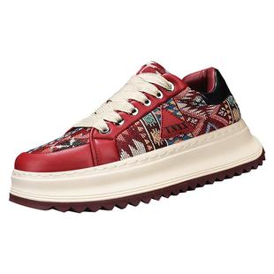 本命年红色男鞋春季青少年学生休闲厚底板鞋运动小众印花百搭潮鞋