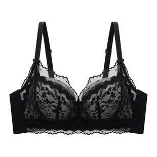 加厚超厚增厚款6CM六厘米黑色平胸小胸聚拢内衣女文胸四分之三杯