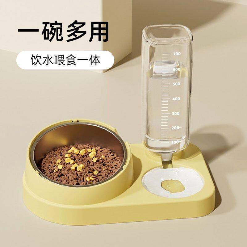 新品 猫碗猫食盆狗盆狗碗自动饮水双碗斜口猫咪猫粮碗盆喝水碗宠