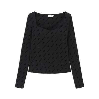 REVAN芮范设计师款质感满印方领打底衫