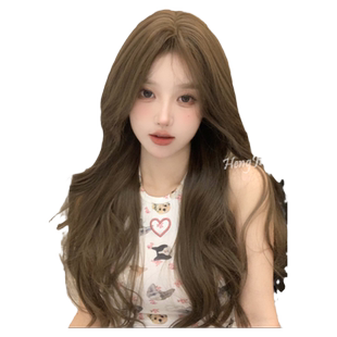 哼唧主播中分假发女长发自然全头套式仿真发榛果灰棕大波浪卷发套