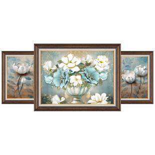 客厅装饰画三联画花卉挂画新房壁画正品油画肌理美式沙发背景墙画