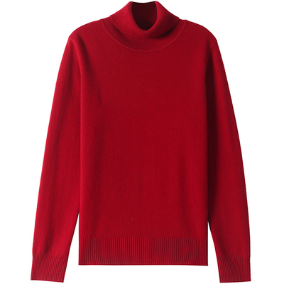 鄂尔多斯市高领羊毛衫女2025冬季新款羊绒打底衫短款宽松套头毛衣