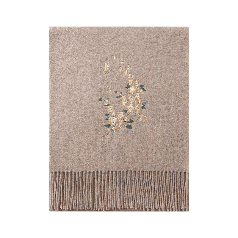 恒源祥纯羊毛围巾女冬新款加厚刺绣披肩送长辈妈妈生日礼物礼盒装