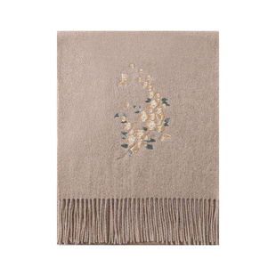 恒源祥纯羊毛围巾女冬新款加厚刺绣披肩送长辈妈妈生日礼物礼盒装