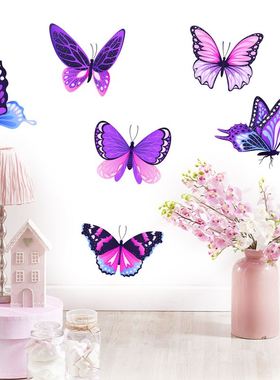 跨境亚马逊外贸夜光紫色花蝴蝶墙面家庭家居贴画装饰房间儿童批发