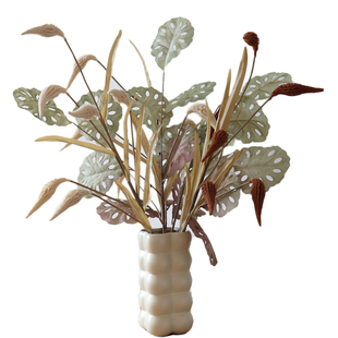 WULIHOME仿真花洞洞叶浅绿风果芦苇大型落地摆件橱窗陈列店铺软装