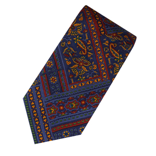 奎莱亚 蓝色百家布西南拼接印花复古领带商务男正装休闲真丝礼盒