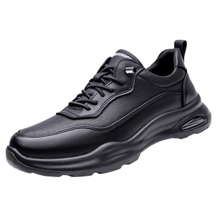 稻草人男鞋真皮运动休闲鞋厚底增高软底透气时尚潮流皮鞋男士黑色