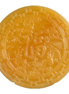 天然黄玉百福图太极八卦盘摆件