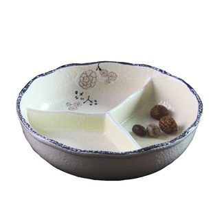 陶瓷分格盘分餐3格盘快餐饭盒盘电饭锅蒸盘瓜子糖果盘减肥减脂盘