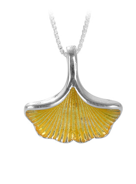 老银匠925银珐琅银杏叶项链