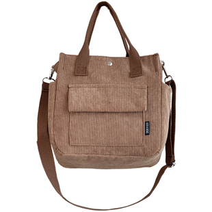 加厚款灯芯绒多口袋手提包便当餐盒包简约百搭手拎斜挎托特包