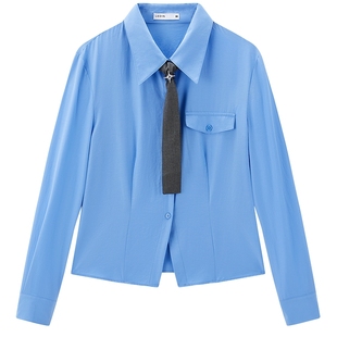 【商场同款】乐町抗皱面料长袖衬衫女装26年春季新款可拆领带上衣