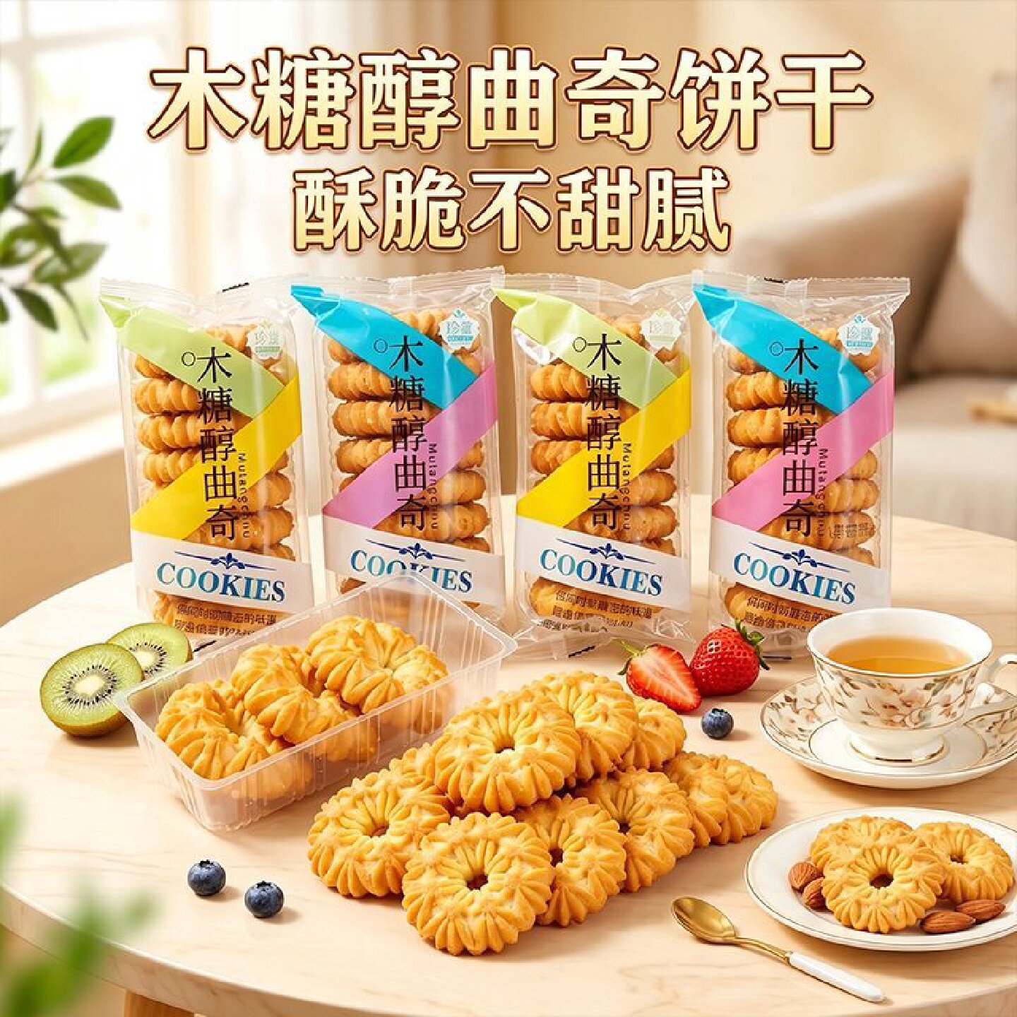 1493人好评木糖醇曲奇饼干整箱早餐网红零食袋装办公室休闲食品小