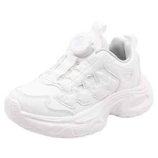 儿童白色运动鞋男童女童纯白鞋子2025新款皮面小白鞋旋转扣跑步鞋