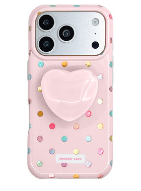 kaia 少女心彩色锡纸纹波点爱心适用苹果17promax手机壳iphone16pro新款13女14pro带支架15pro全包防摔手机套