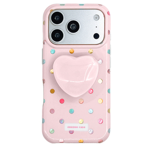 kaia 少女心彩色锡纸纹波点爱心适用苹果17promax手机壳iphone16pro新款13女14pro带支架15pro全包防摔手机套