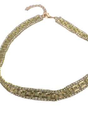 复古港风金属超闪锆石编织颈链小众设计冷淡风choker高级感项圈女