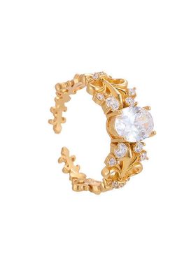 法式复古微镶锆石鸢尾椭圆女戒