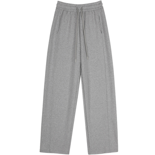 灰色阔腿裤女秋冬加绒加厚垂感弯刀裤子宽松显瘦羊毛针织运动卫裤