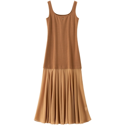 BANANA BABY2026年春季新款复古雪纺拼接背心长裙女荷叶边连衣裙