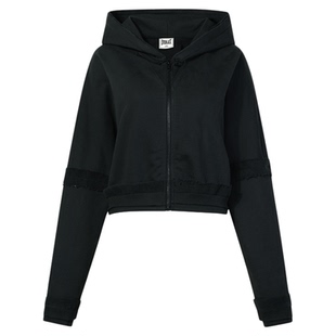 美国EVERLAST拳击高街运动短款露腰连帽卫衣黑色宽松纯棉女款卫衣