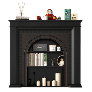 美式全实木法式黑色复古壁炉装饰柜置物架中古边柜客厅入户玄关柜