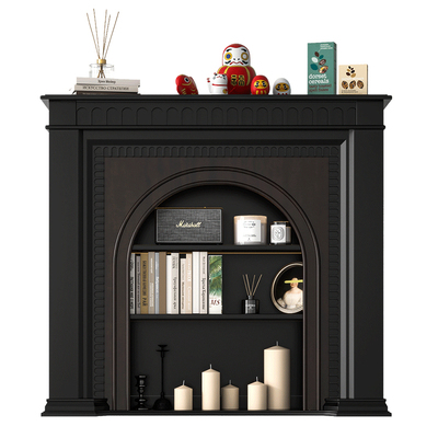 吉森木业轻奢壁炉黑色全实木