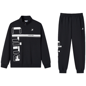 特步童装儿童套装男童春季运动服两件套2025年半高领保暖卫衣套装