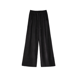 美拉德加绒阔腿裤子女秋冬2025新款小个子垂感宽松显瘦灯芯绒卫裤