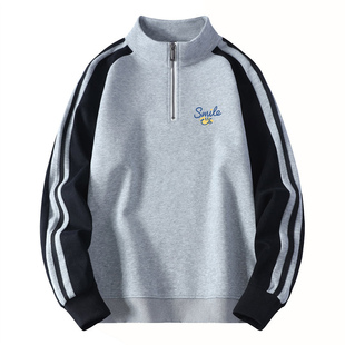 2026春秋新款半拉链卫衣男款青少年加绒立领初高中学生运动风上衣