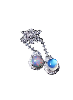 精品彩宝 天然欧珀/蓝月光裸石纯银镶嵌款吊坠女款欧泊饰品火彩好