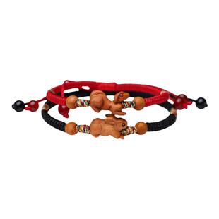 情人节桃木手串生肖龙本命年红绳儿童手链平安红绳转运珠情侣手绳