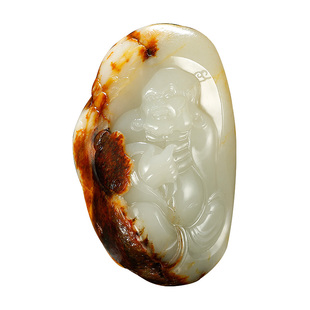 玉说和田玉籽料佛公手把件男女款洒金皮弥勒笑佛玉石把玩件HPF