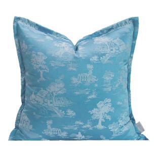 VANCASA烟水浮图 法式中国风蓝绿抱枕靠枕套靠垫沙发客厅高级新款