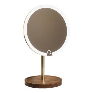 实木化妆镜带灯led台式桌面可立家用卧室镜子智能美妆镜胡桃木色