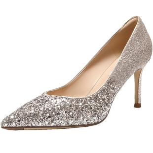 百丽细闪优雅细高跟单鞋女2026春季新款宴会新娘结婚鞋浅口单鞋子