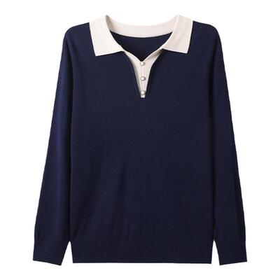 恒源祥时尚翻领薄毛衣女士长袖小衫洋气针织衫2026新款冰丝Polo衫