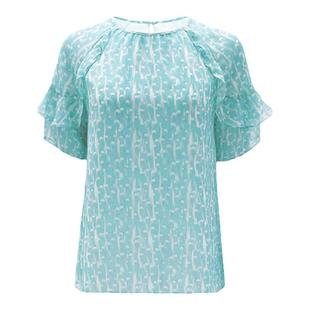 EPISODE艾碧素雪纺衫蓝黄色插肩短袖上衣衬衫113138