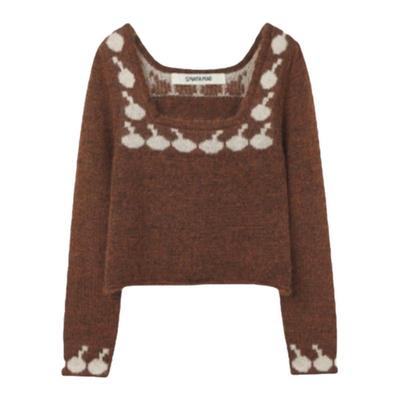 【现货】韩国小众smoothmood马海毛复古提花花边方领针织衫毛衣