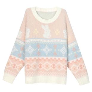 森女部落原创费尔岛风粉色套头提花毛衣内搭2025年秋冬装新款女装