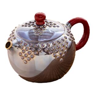 蜂鸟工坊 银壶泡茶壶纯银茶壶紫皮漆把漆钮包金嘴铆钉小壶