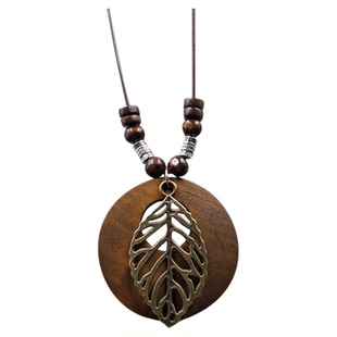 民族风复古棉麻配饰民族风木质长款项链文艺气质女流苏吊坠毛衣链