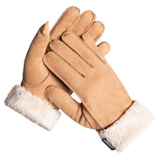 澄湖螺 冬季保暖手套女毛绒户外骑行分指加绒加厚礼物麂皮绒手套