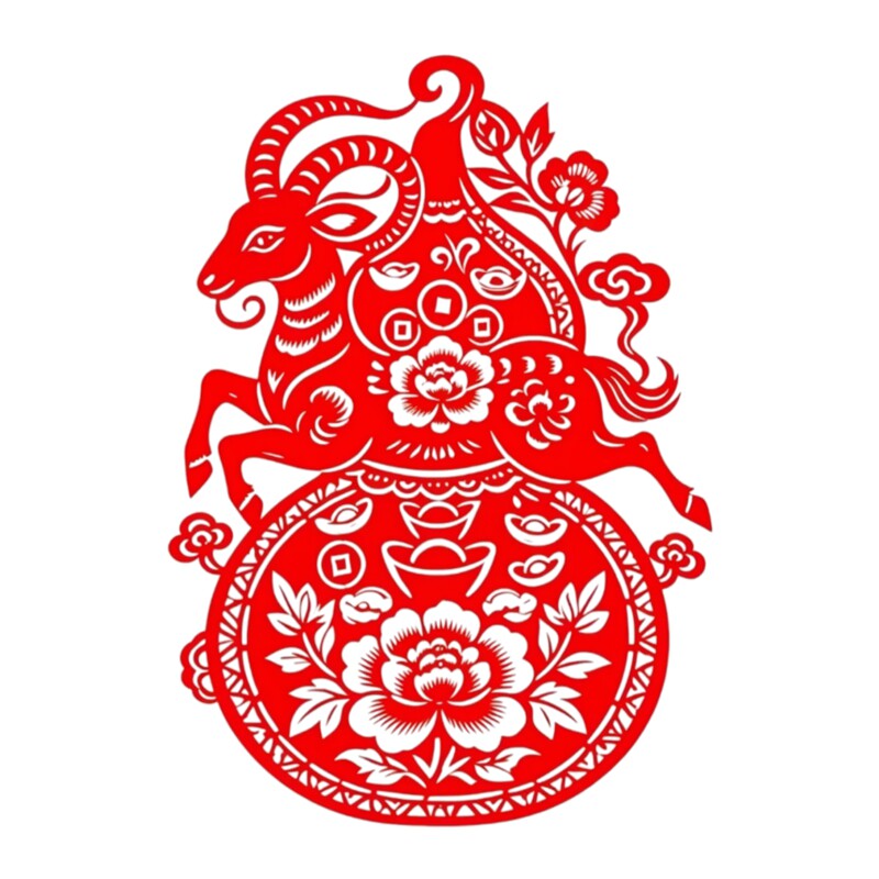 羊年葫芦玻璃贴传统剪纸山羊牡丹新年吉祥墙面防水自粘装饰贴纸画
