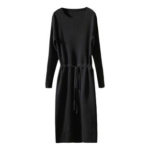 上身惊艳！双种工艺结合,羊毛抽绳显瘦连衣裙 通勤圆领针织长裙