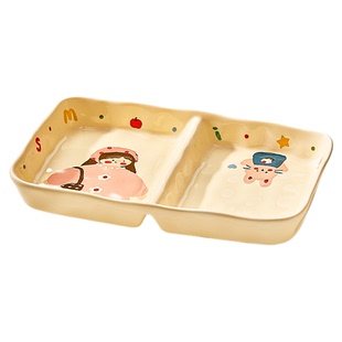 一家三口儿童分格餐盘大人减脂陶瓷早餐盘高颜值水果分隔家用盘子