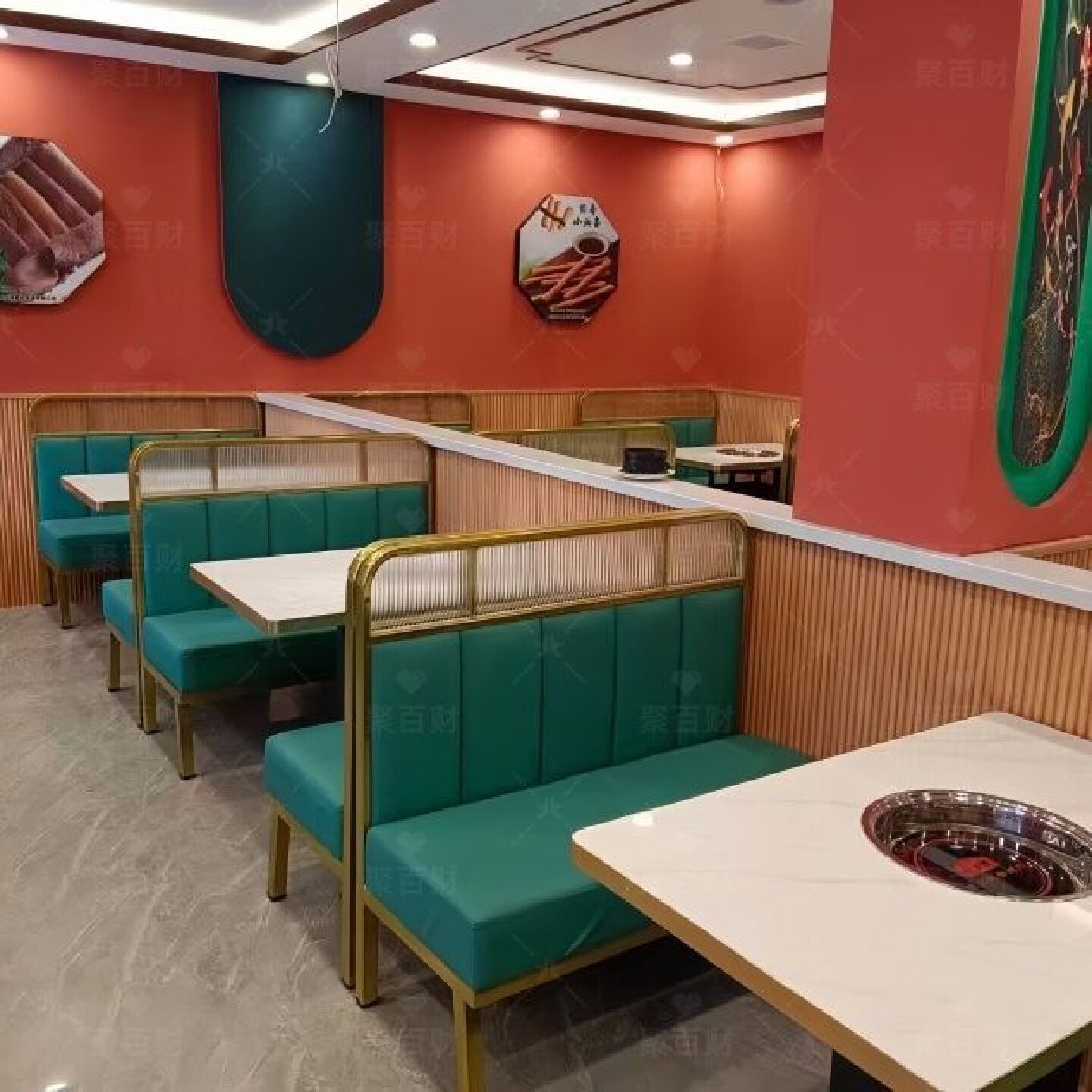 火锅桌子电磁炉一体商用沙发卡座燃气灶涮烤串串香火锅餐桌椅组合